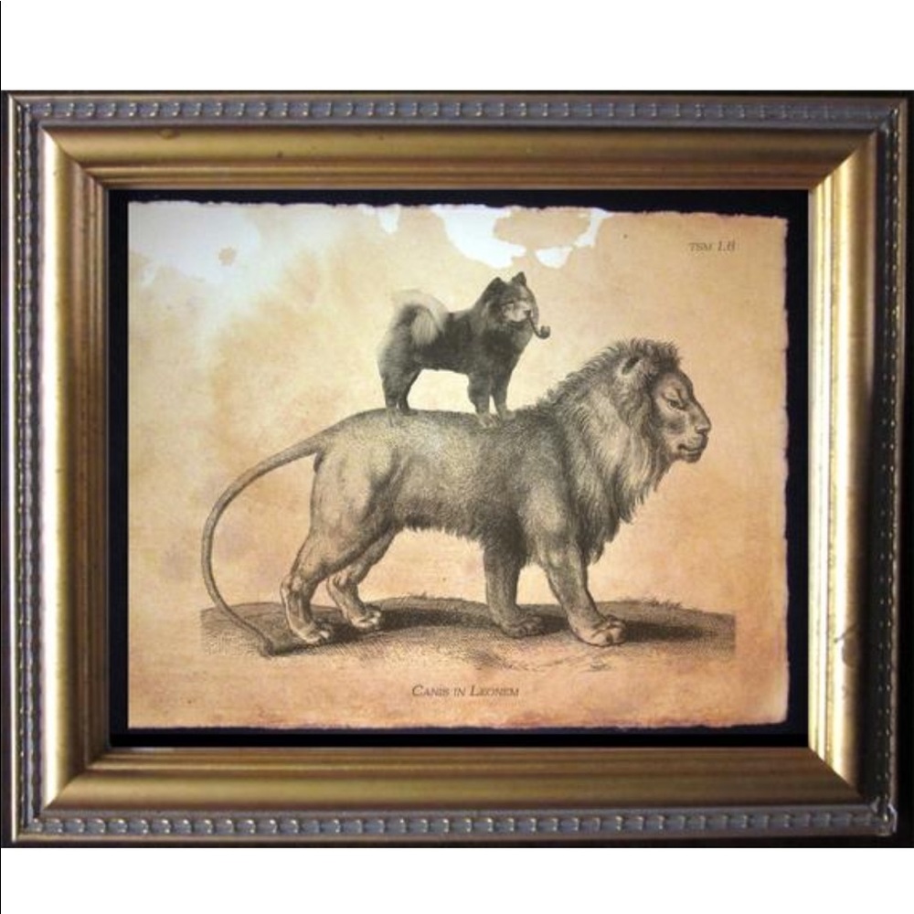 Chow Chow Dog Riding Lion Art Print Tea Stained